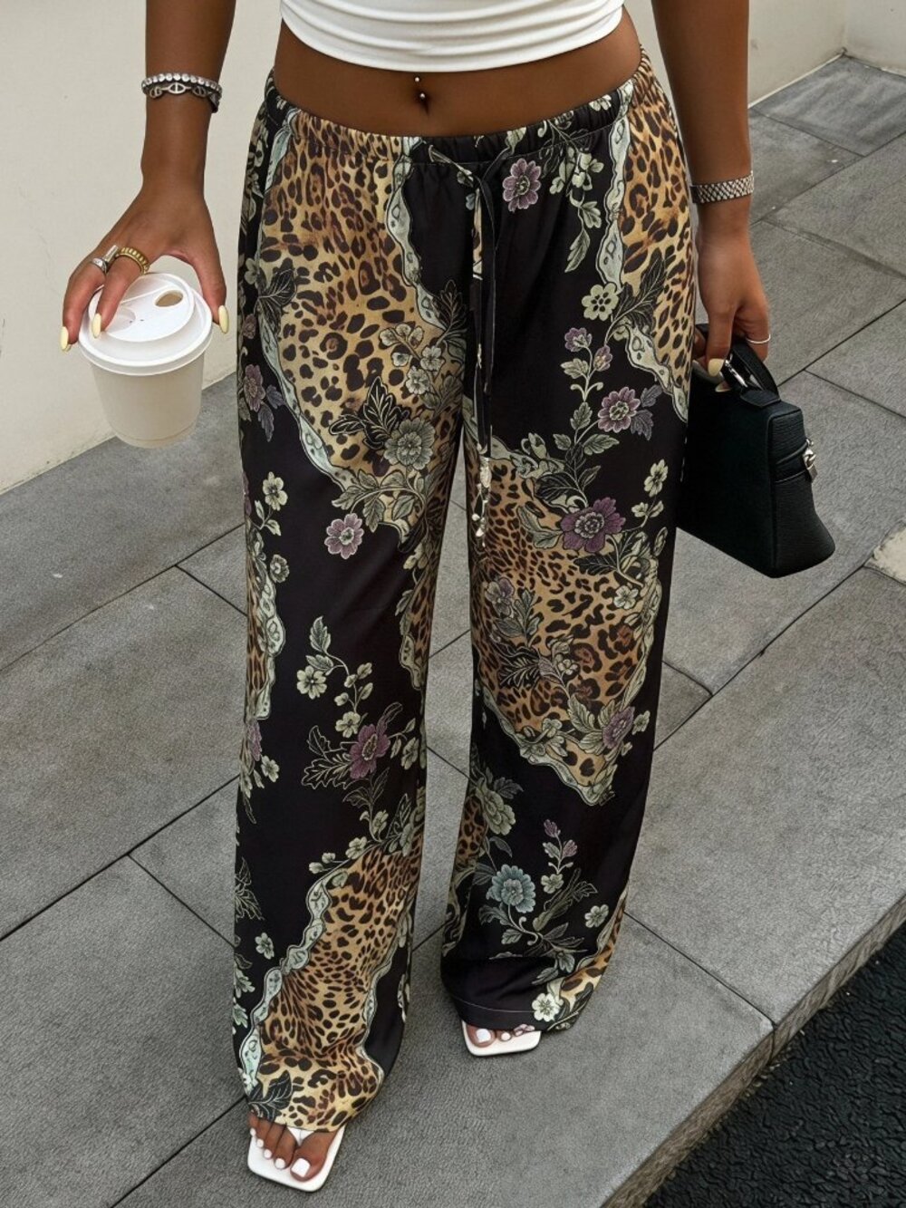Multicolor Boho Women's Drawstring Pocket Elastic Waist Loose Long Pants